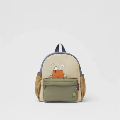 Cartoon Children's Backpack with Front Pocket - Khaki