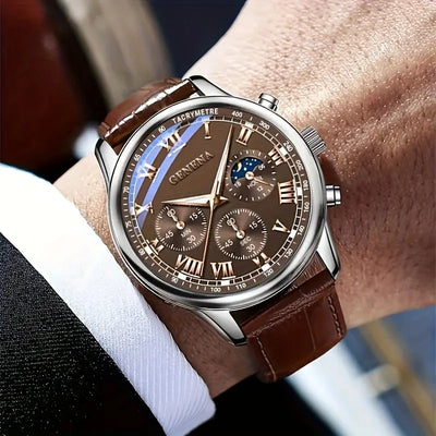 Elegant Roman Dial Chronograph Watch With Moonphase