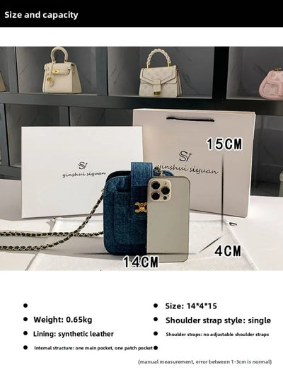 Textured Crossbody Bag With Chain Accent For Phone