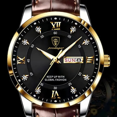 Luminous Wristwatch with Day and Date Crystal Markers