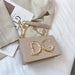Ornate Letter Emblem Mini Bag With Chain For Evening - Khaki