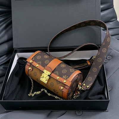 Monogram Barrel Shoulder Bag with Gold Lock Detailing