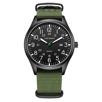 Military Style Quartz Watch with Date And Luminous - BK/GR Nylon