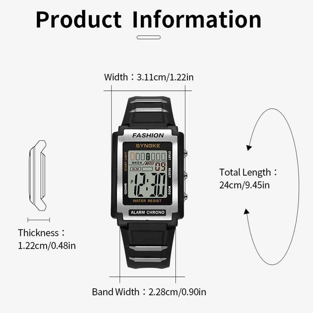 Digital Wristwatch Water Resistant Alarm Chrono