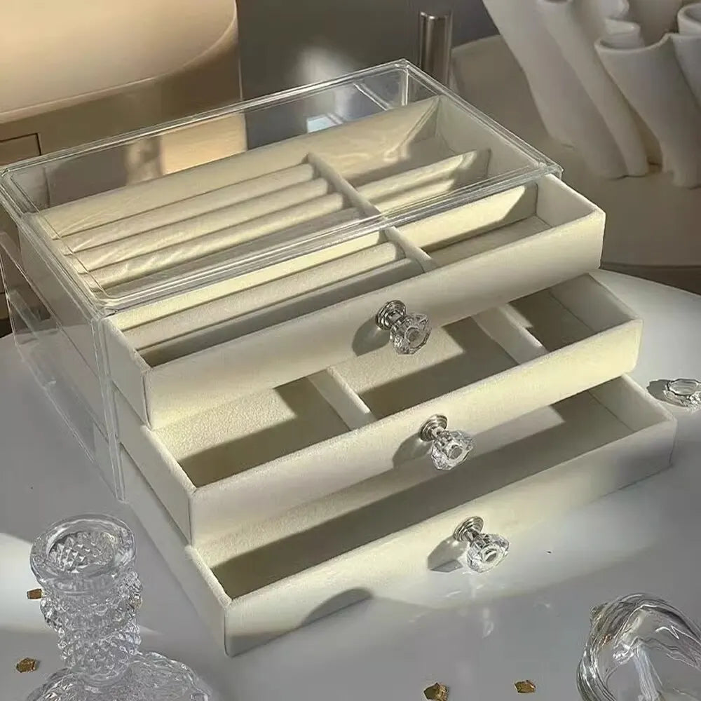 Three-Tier Jewelry Box Drawer For Earrings Necklaces