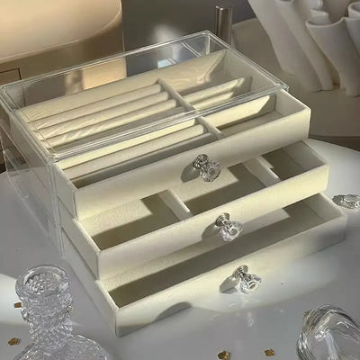 Three-Tier Jewelry Box Drawer For Earrings Necklaces