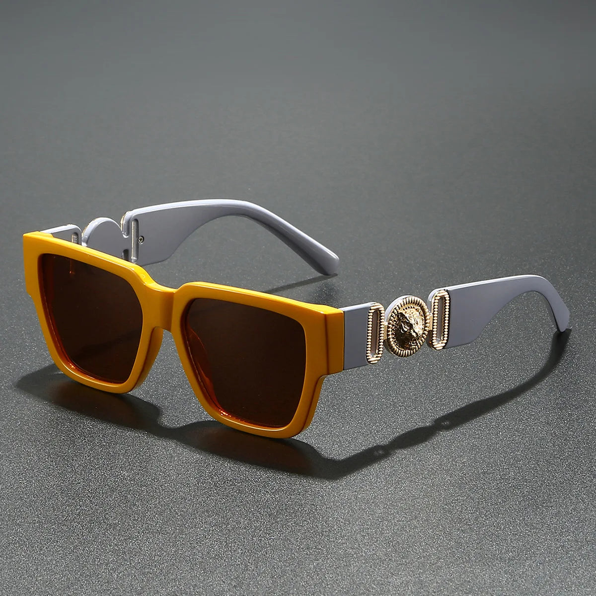 Sunglasses Square Frame Crest Temple Signature