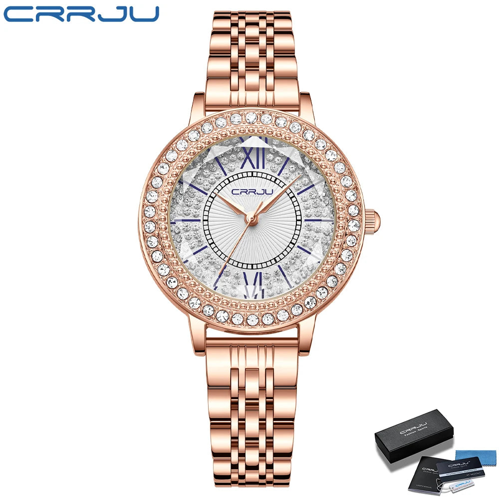 Crystal Halo Dial Dress Watch With Sparkling Bezel
