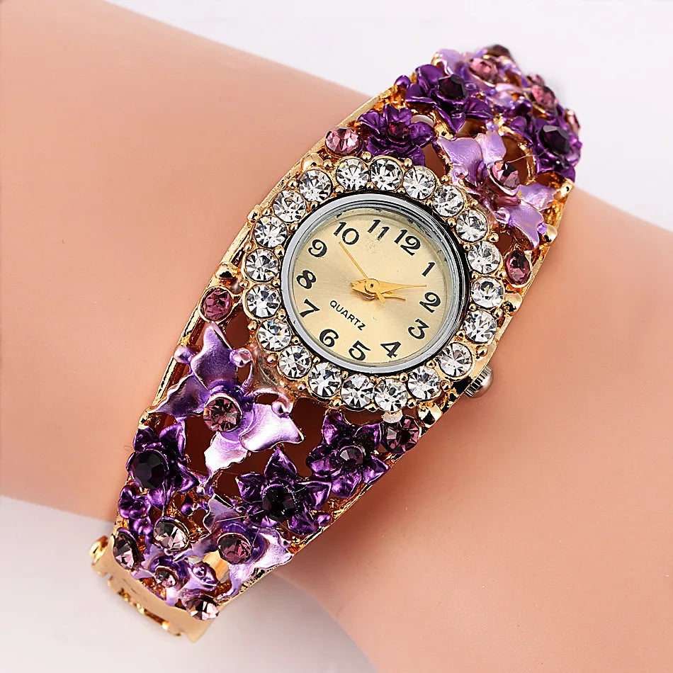 Floral Crystal Bracelet Watch for Women Jewelry
